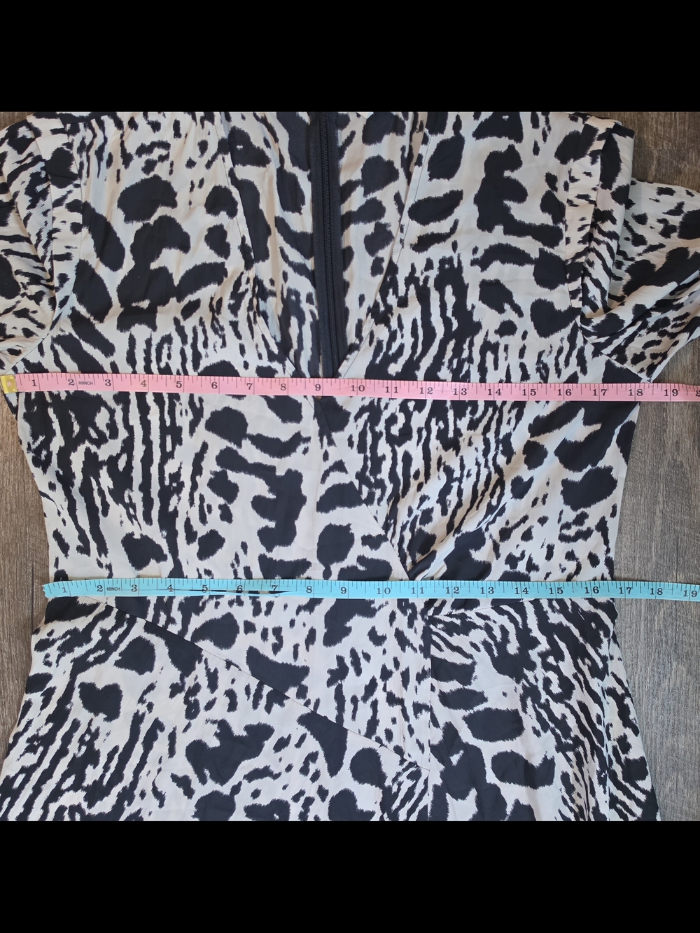 Ba&sh Paris Olga Midi Dress Womens 6 Black Ecru Abstract Animal Print Fit n Flar - Picture 12 of 16